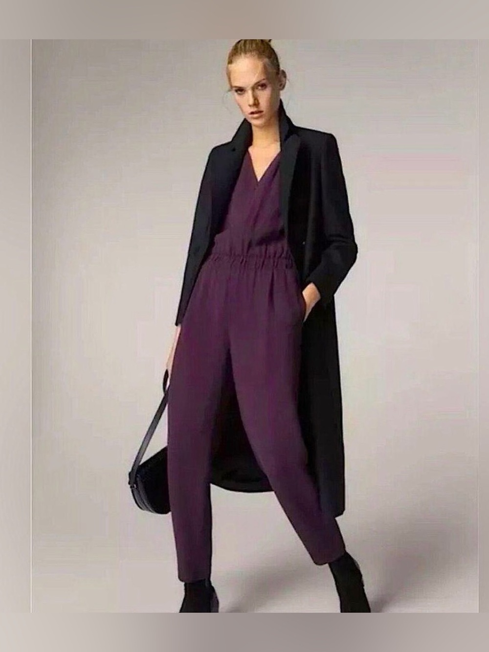 Massimo Dutti Short Sleeve Jumpsuit in Plum EUC! size 4